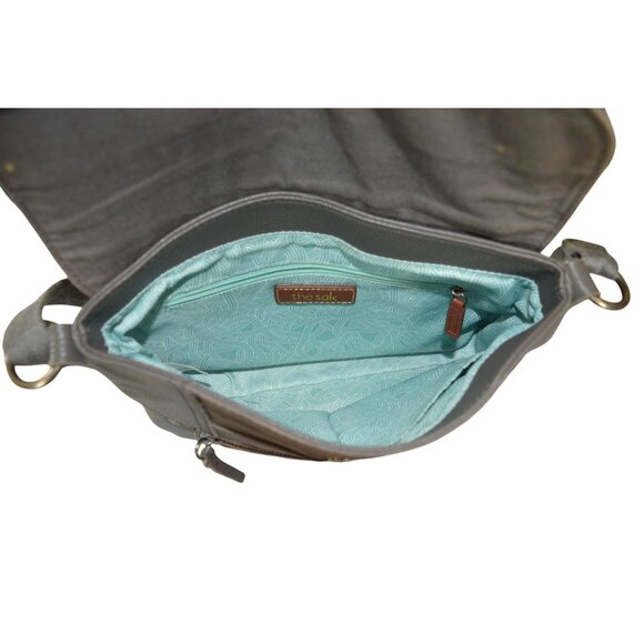 The Sak Katniss Gray Pebbled Leather Flap Crossbody Bag Boho Fall Neutral Casual - Picture 5 of 11